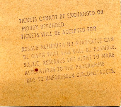 Reverse of ticket for this show
