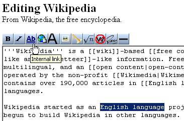 The Editing Toolbar being used to add an internal link