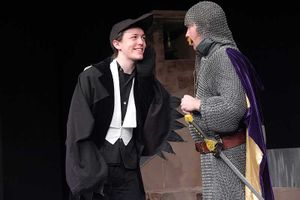 Oliver Retter as Michael the Magpie with Chaz Doyle in The Thwarting of Baron Bolligrew. Photograph by Phil Gammon